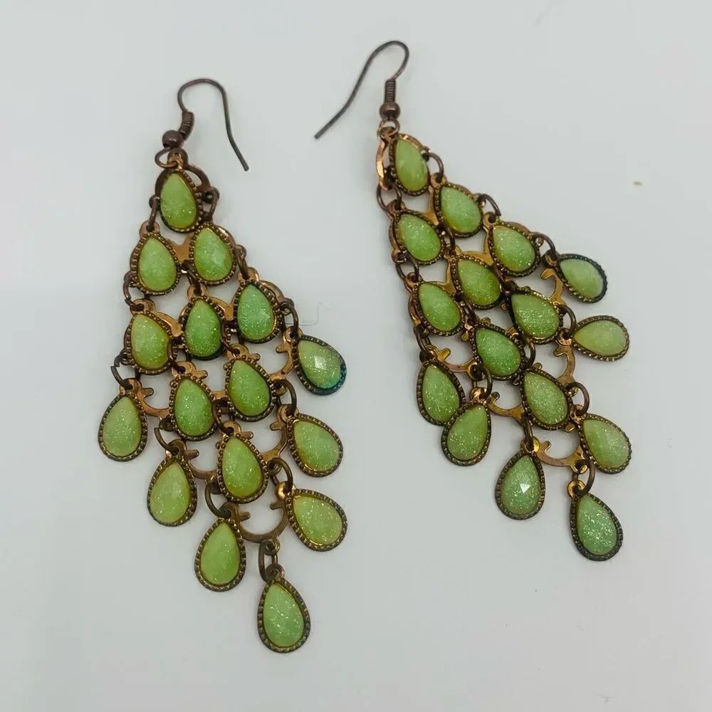 Vintage Elegant Green Chandelier Earrings